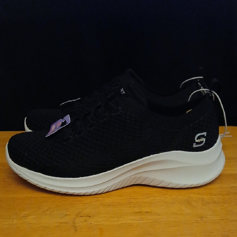 Skechers Black Knit Sneakers with White Sole
